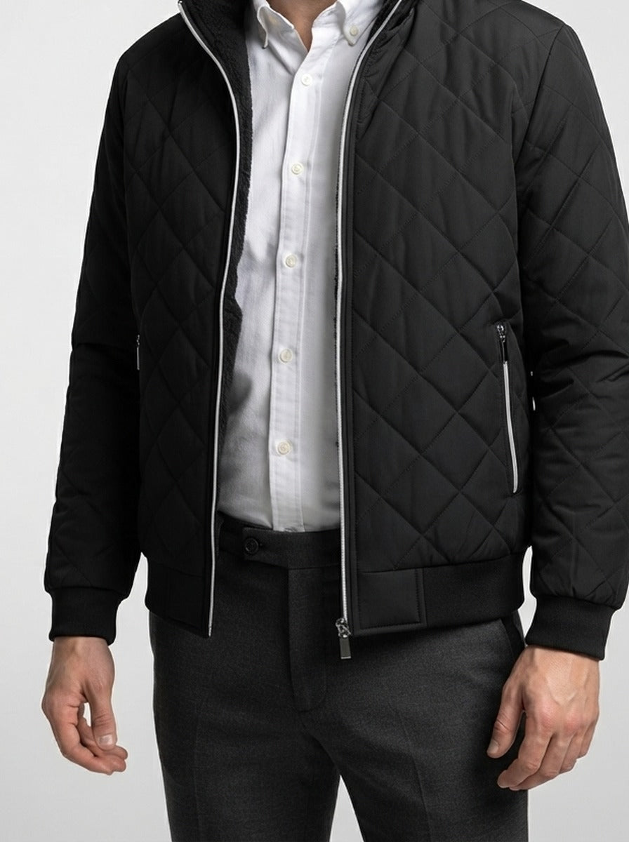 Men's Autumn Diamond Quilted Ribbed Collar Bomber Jacket