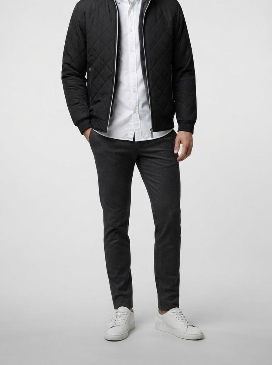 Men's Autumn Diamond Quilted Ribbed Collar Bomber Jacket