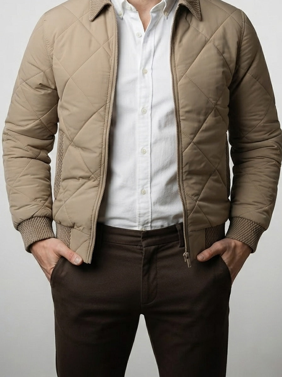 Men's Autumn Diamond Quilted Zip Front Bomber Jacket