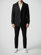 Men's Autumn Double Breasted Wool Overcoat with Notch Lapels