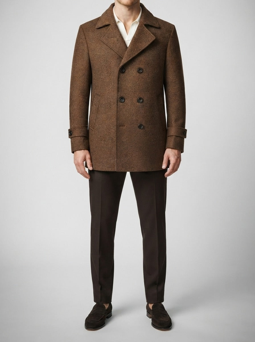 Men's Autumn Double Breasted Wool Overcoat with Notch Lapels