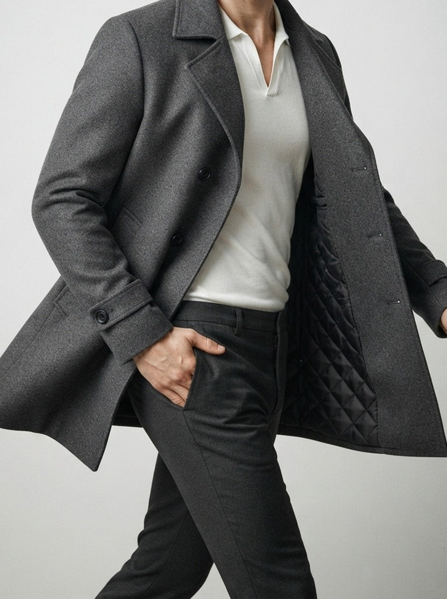 Men's Autumn Double Breasted Wool Overcoat with Notch Lapels