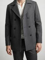 Men's Autumn Double Breasted Wool Overcoat with Notch Lapels