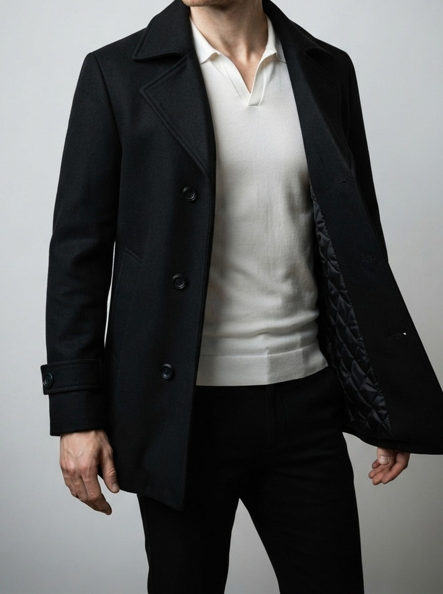 Men's Autumn Double Breasted Wool Overcoat with Notch Lapels