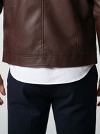 Men's Autumn Faux Leather Jacket with Pile Collar