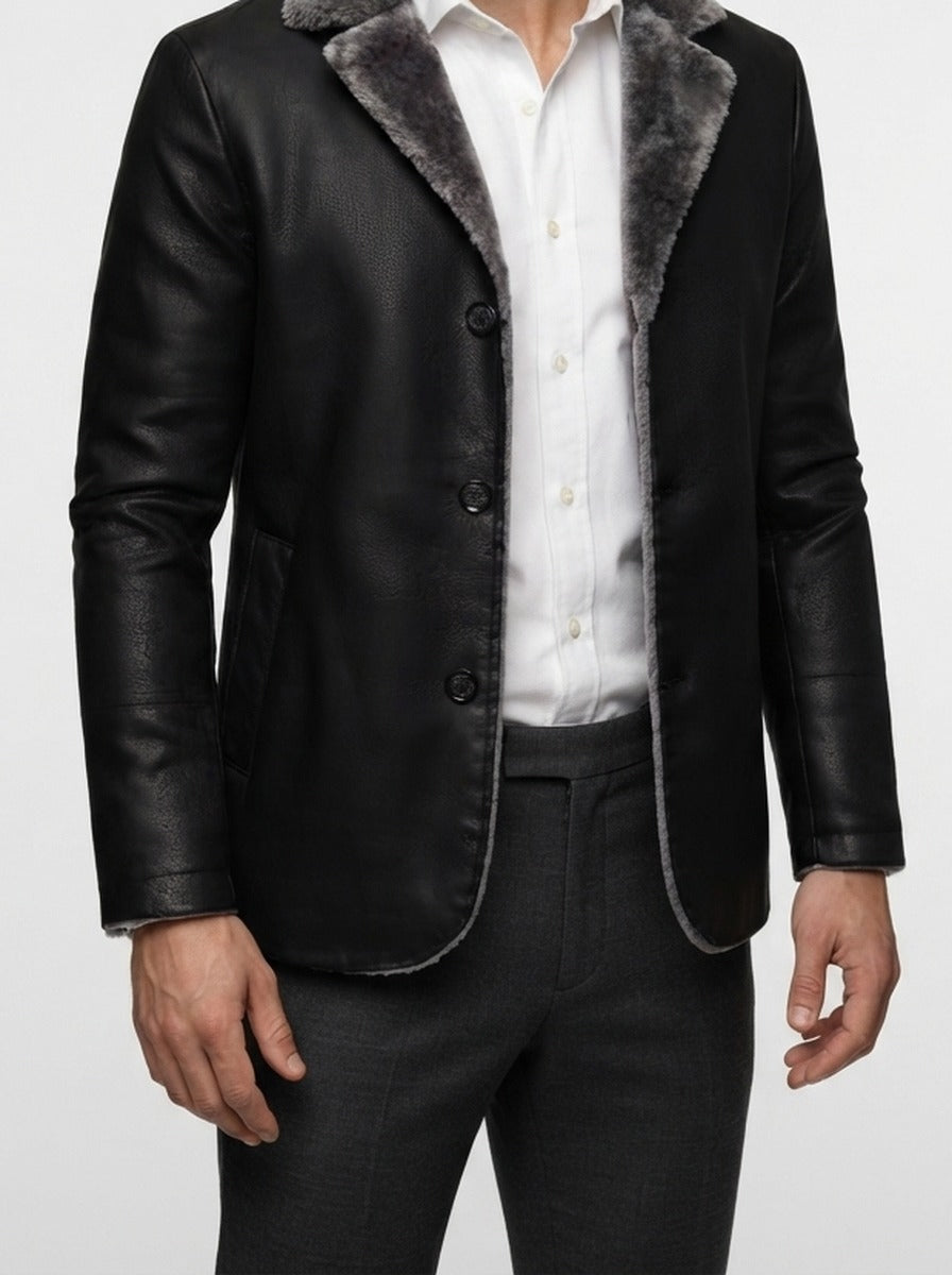 Men's Autumn Faux Leather Shearling Collar Jacket
