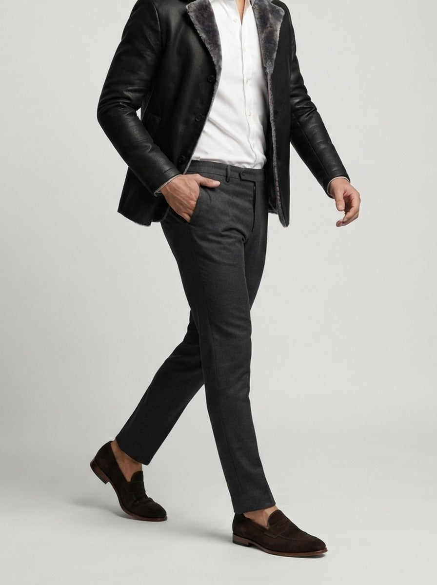 Men's Autumn Faux Leather Shearling Collar Jacket