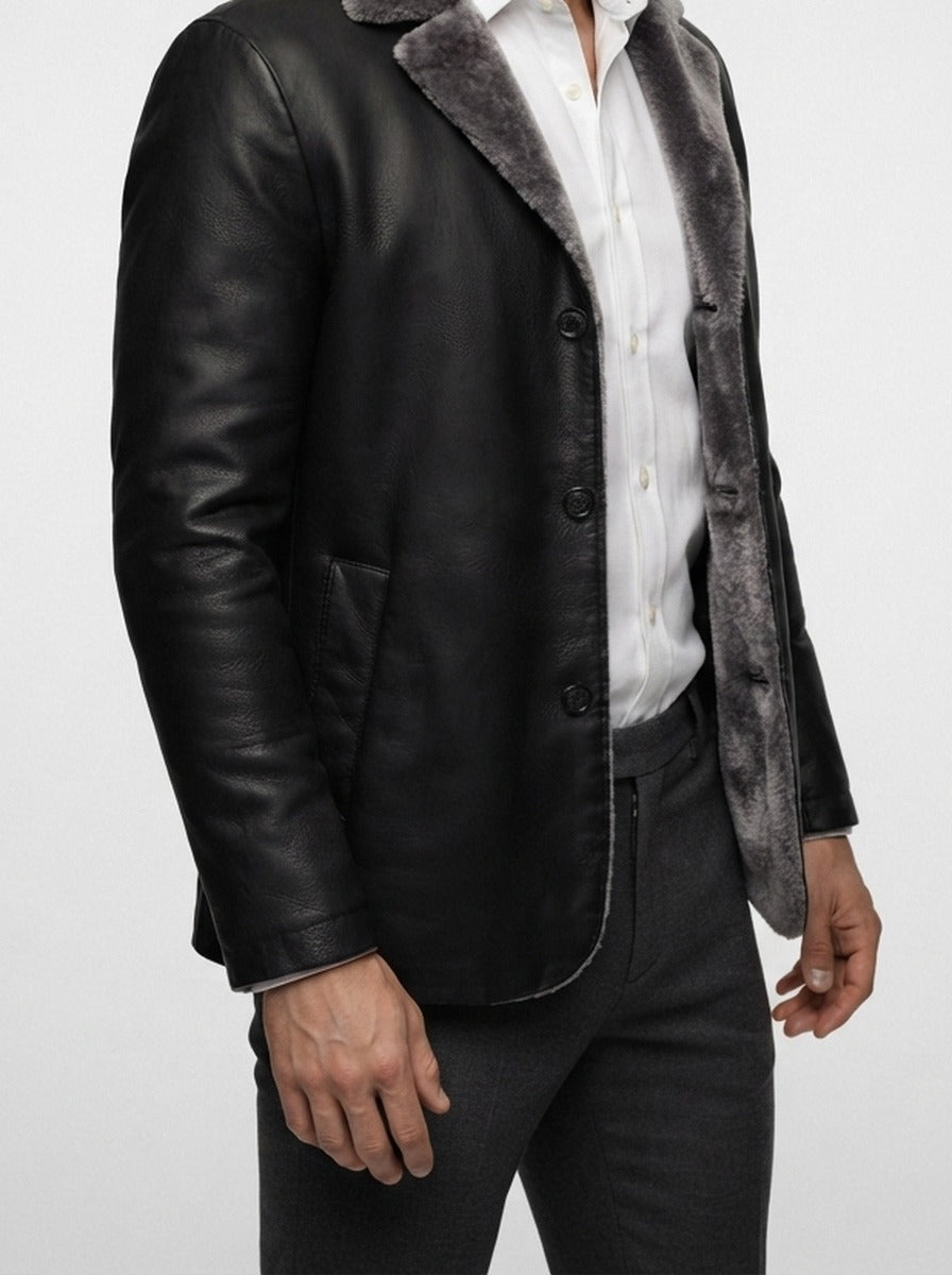 Men's Autumn Faux Leather Shearling Collar Jacket
