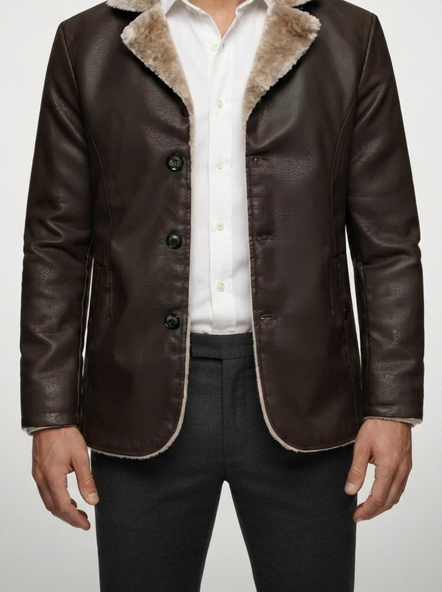 Men's Autumn Faux Leather Shearling Collar Jacket
