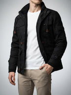 Men's Autumn Fleece Lined Cargo Jacket with Hood