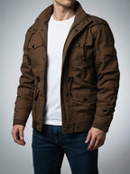 Men's Autumn Fleece Lined Cargo Jacket with Hood