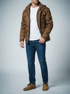 Men's Autumn Fleece Lined Cargo Jacket with Hood