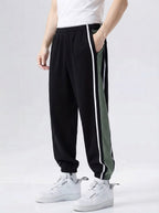 Men's Autumn Fleece Lined Joggers with Colour Block Panel