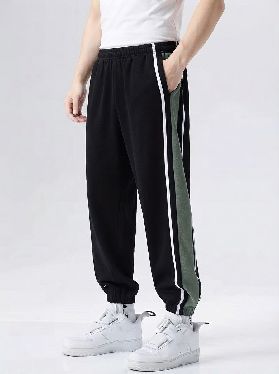 Men's Autumn Fleece Lined Joggers with Colour Block Panel