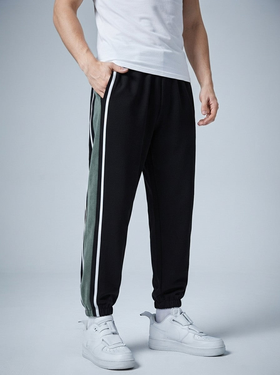 Men's Autumn Fleece Lined Joggers with Colour Block Panel