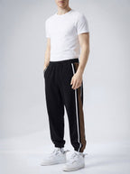 Men's Autumn Fleece Lined Joggers with Colour Block Panel