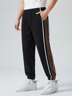 Men's Autumn Fleece Lined Joggers with Colour Block Panel