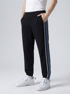 Men's Autumn Fleece Lined Joggers with Colour Block Panel