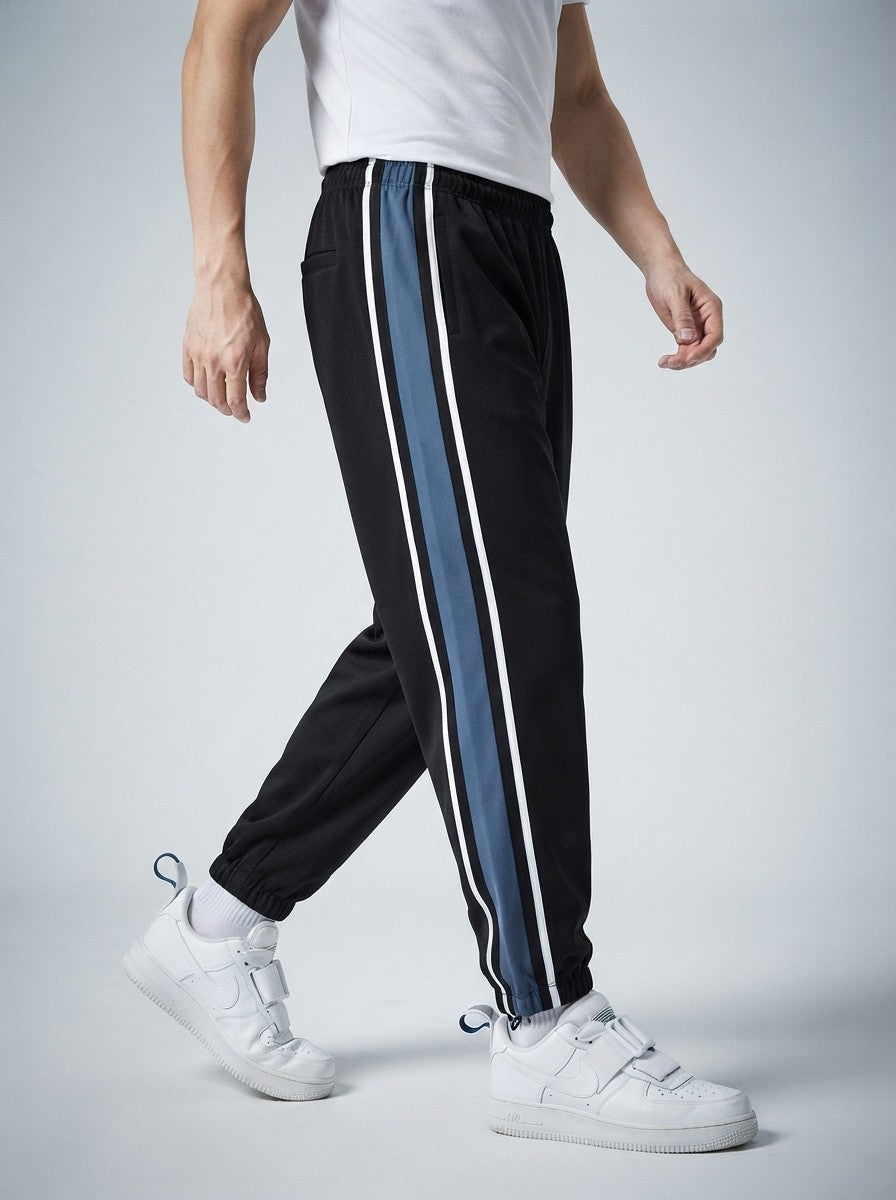 Men's Autumn Fleece Lined Joggers with Colour Block Panel