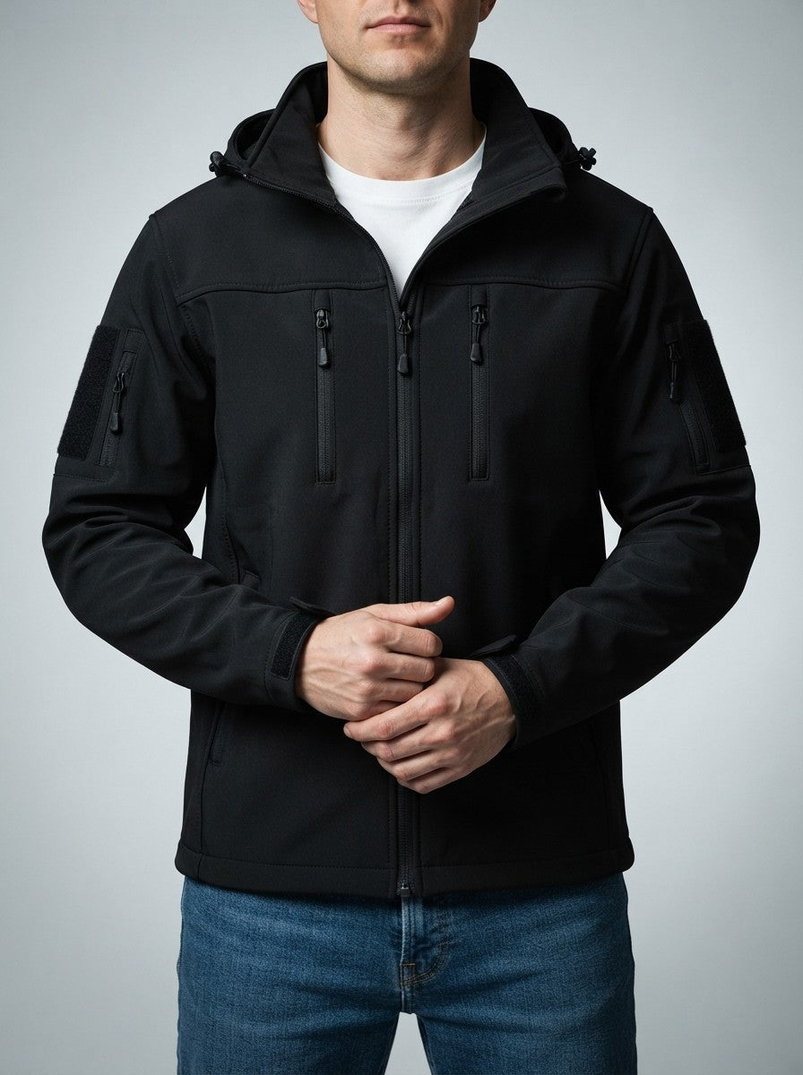 Men's Autumn Fleece Lined Softshell Jacket with Hood