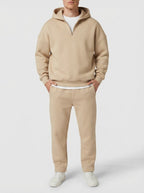 Men's Autumn Fleece Lined Two Piece Set with Half Zip Hood
