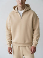 Men's Autumn Fleece Lined Two Piece Set with Half Zip Hood