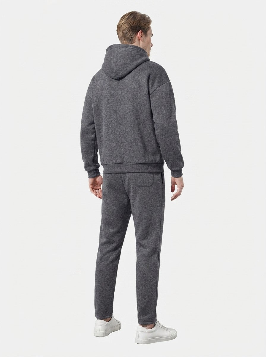 Men's Autumn Fleece Lined Two Piece Set with Half Zip Hood