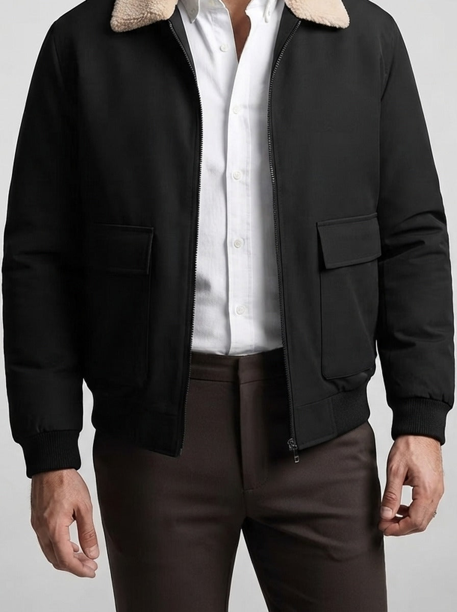 Men's Autumn Full Zip Flight Jacket with Pile Collar