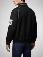 Men's Autumn Graphic Print Racing Bomber Jacket with Ribbed Hem