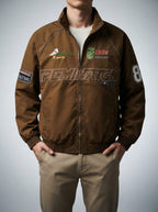 Men's Autumn Graphic Print Racing Bomber Jacket with Ribbed Hem