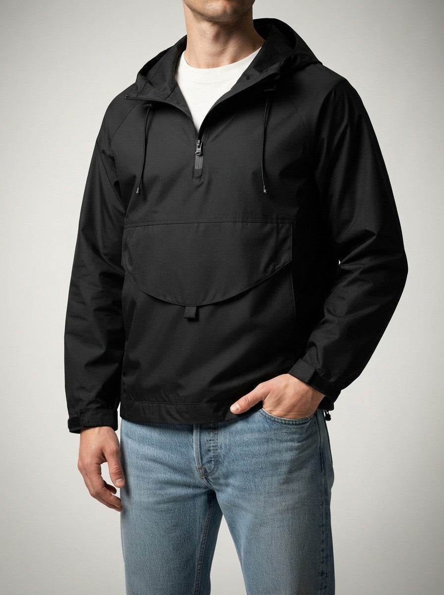 Men's Autumn Half Zip Anorak Jacket with Pouch Pocket