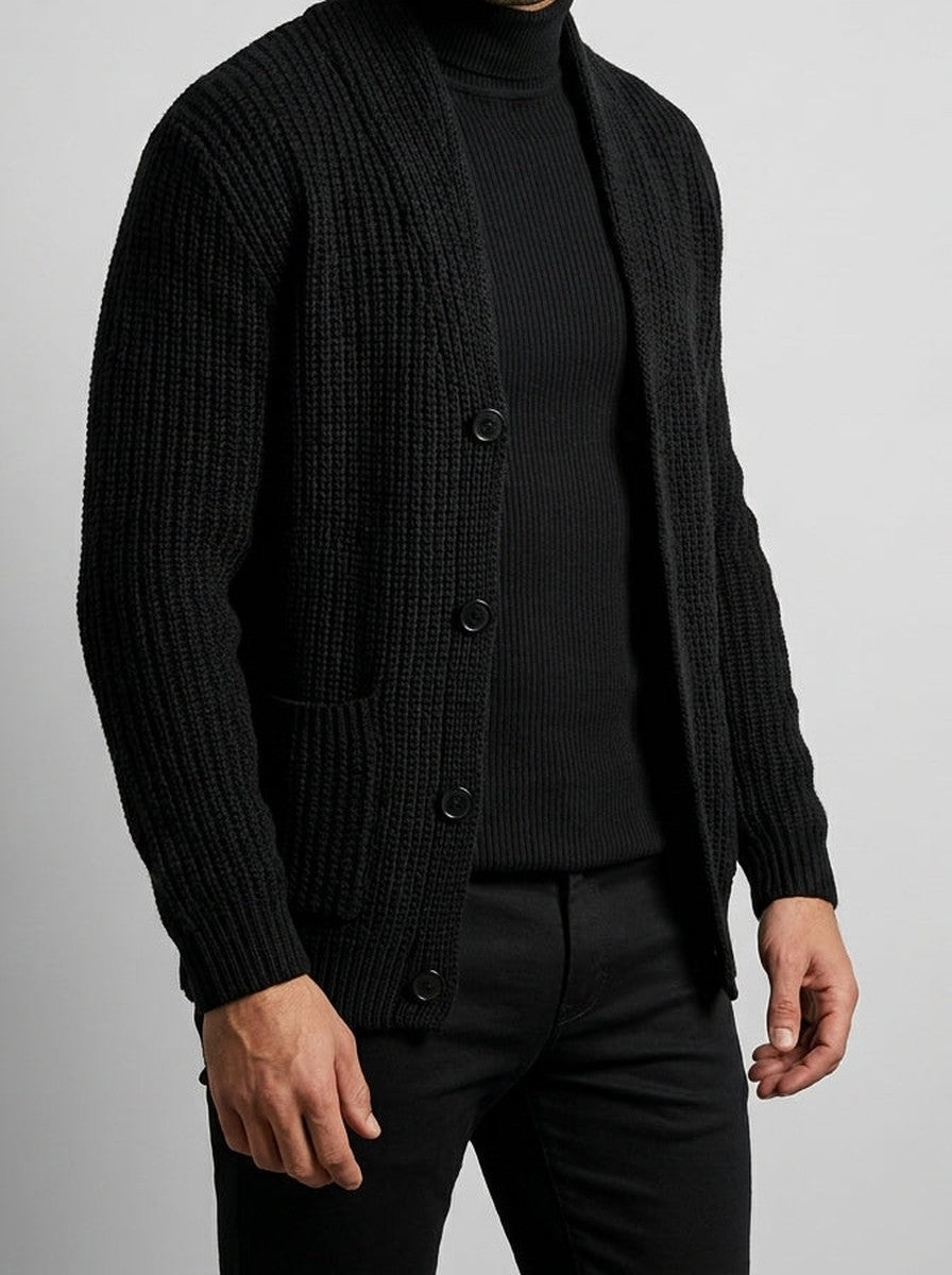 Men's Autumn Heavy Ribbed Knit Cardigan with Shawl Collar