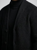 Men's Autumn Heavy Ribbed Knit Cardigan with Shawl Collar