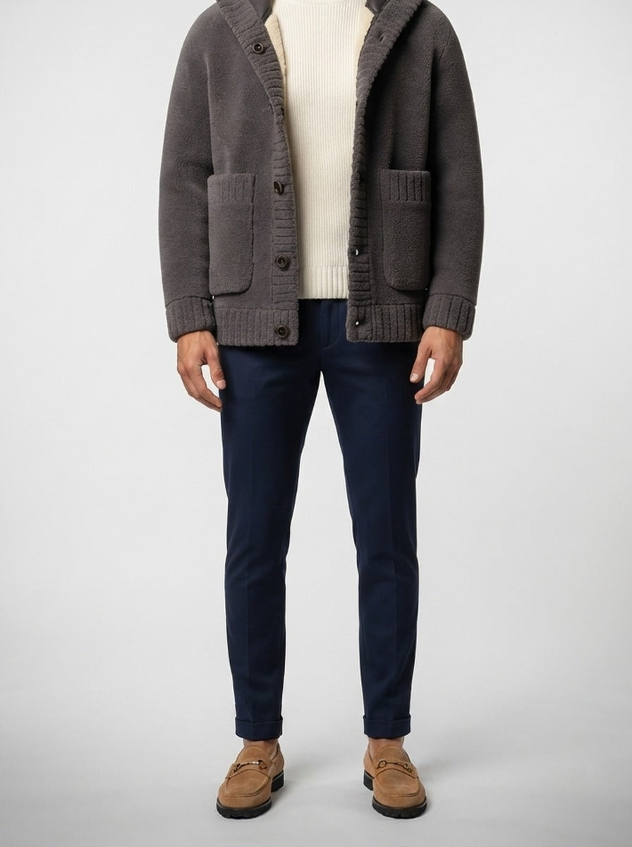 Men's Autumn Hooded Fleece Jacket with Button Front