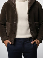 Men's Autumn Hooded Fleece Jacket with Button Front