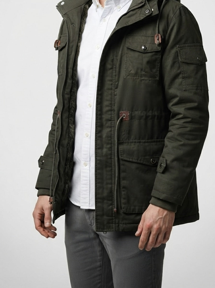 Men's Autumn Hooded Fleece Lined Field Jacket