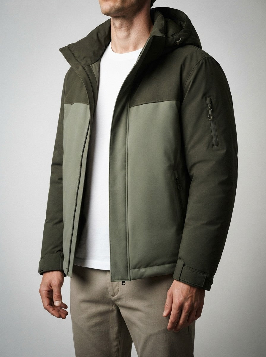 Men's Autumn Hooded Padded Parka with Zip Sleeve Pocket