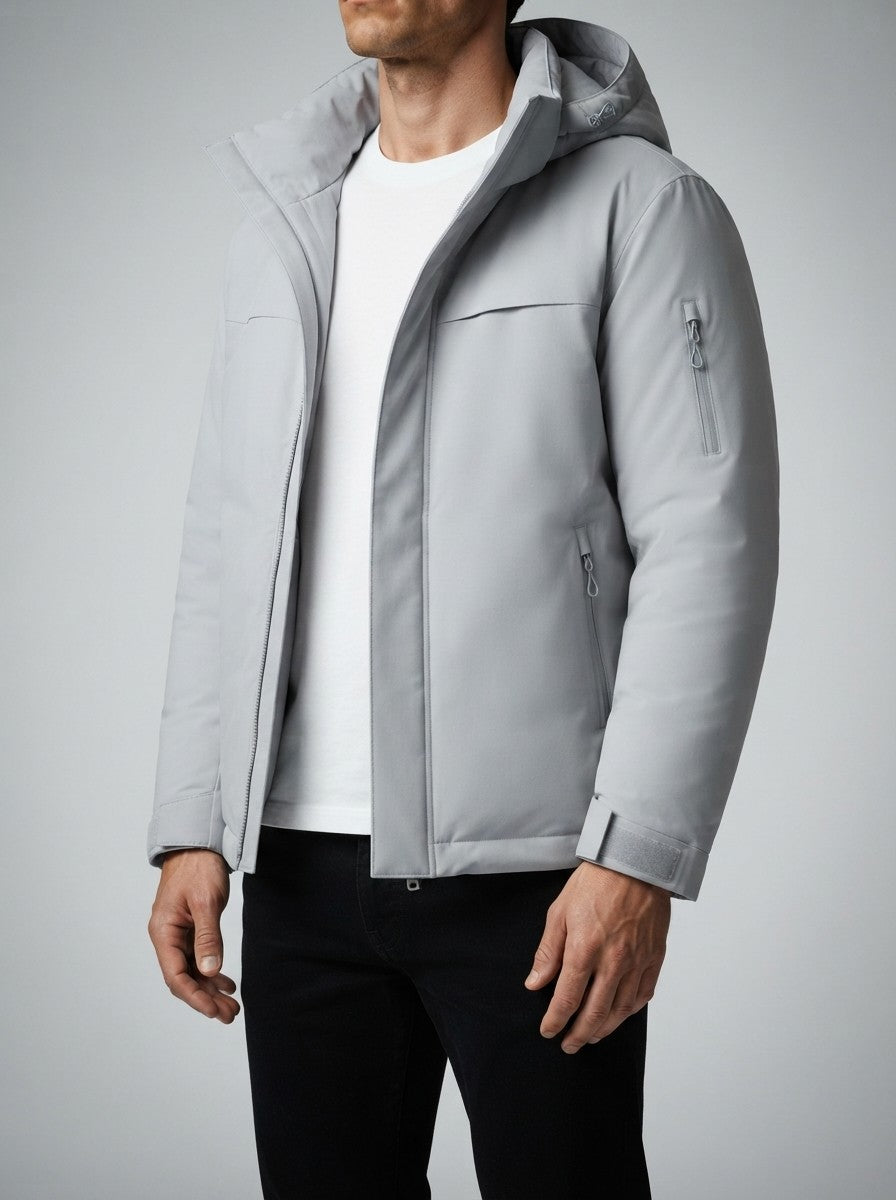 Men's Autumn Hooded Padded Parka with Zip Sleeve Pocket
