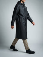 Men's Autumn Long Hooded Raincoat with Snap Fastening | Rain Mac