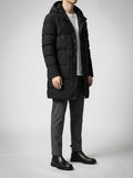Men's Autumn Longline Hooded Padded Coat with Snap Placket | Parka Style