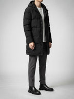 Men's Autumn Longline Hooded Padded Coat with Snap Placket | Parka Style