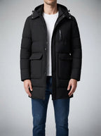 Men's Autumn Longline Padded Parka Coat with Detachable Hood