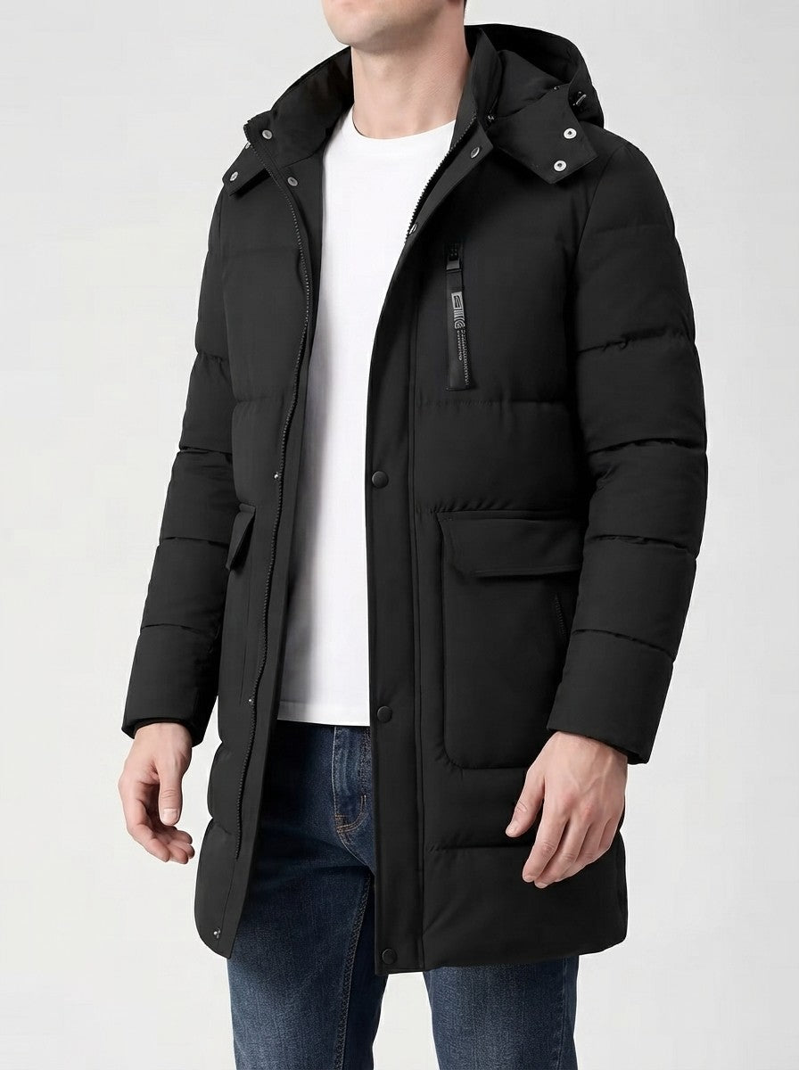 Men's Autumn Longline Padded Parka Coat with Detachable Hood