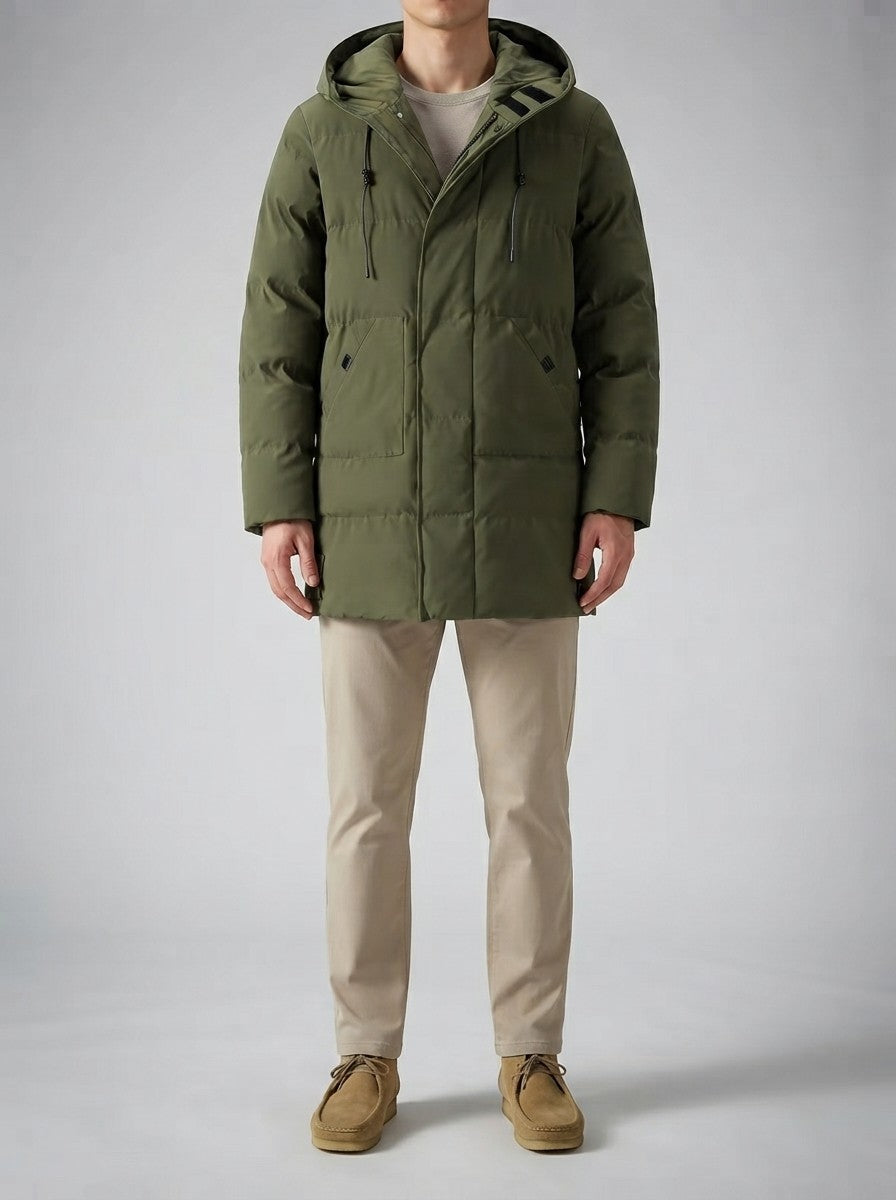 Men's Autumn Longline Puffer Coat with Zip Chest Pocket