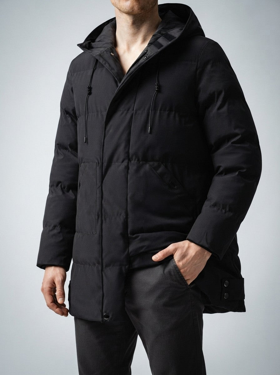 Men's Autumn Longline Puffer Coat with Zip Chest Pocket