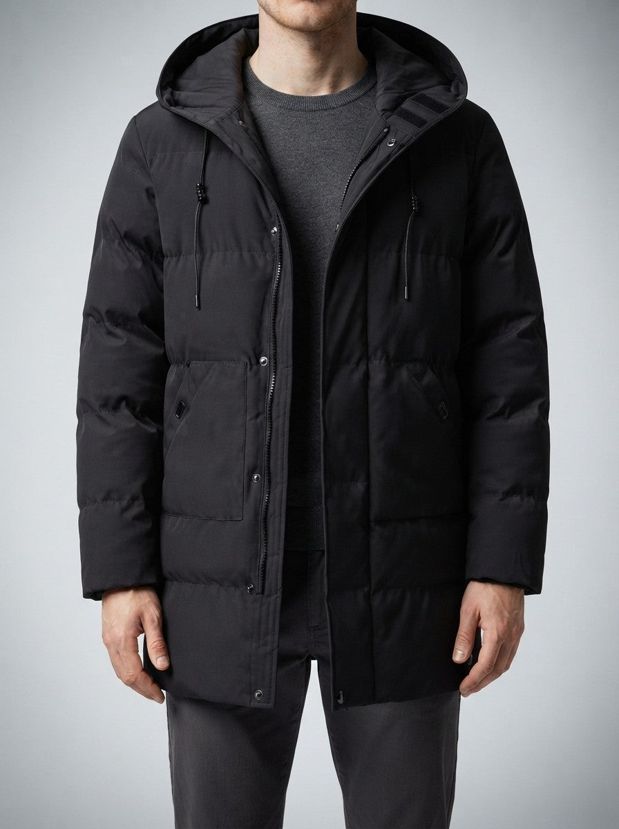 Men's Autumn Longline Puffer Coat with Zip Chest Pocket