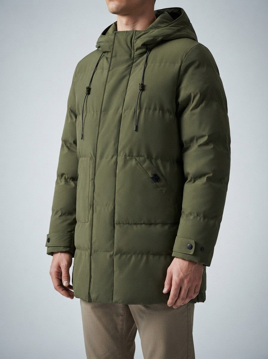Men's Autumn Longline Puffer Coat with Zip Chest Pocket