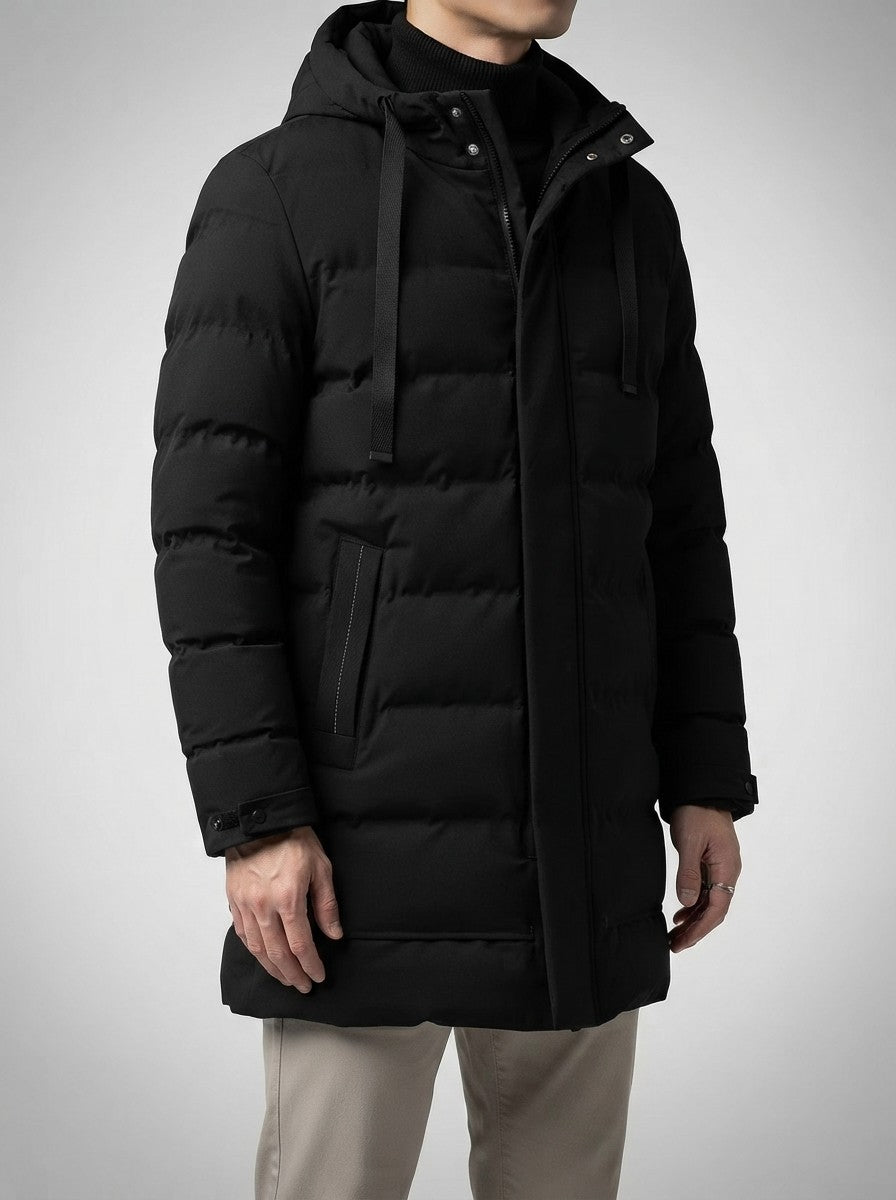 Men's Autumn Longline Quilted Puffer Coat with Hood