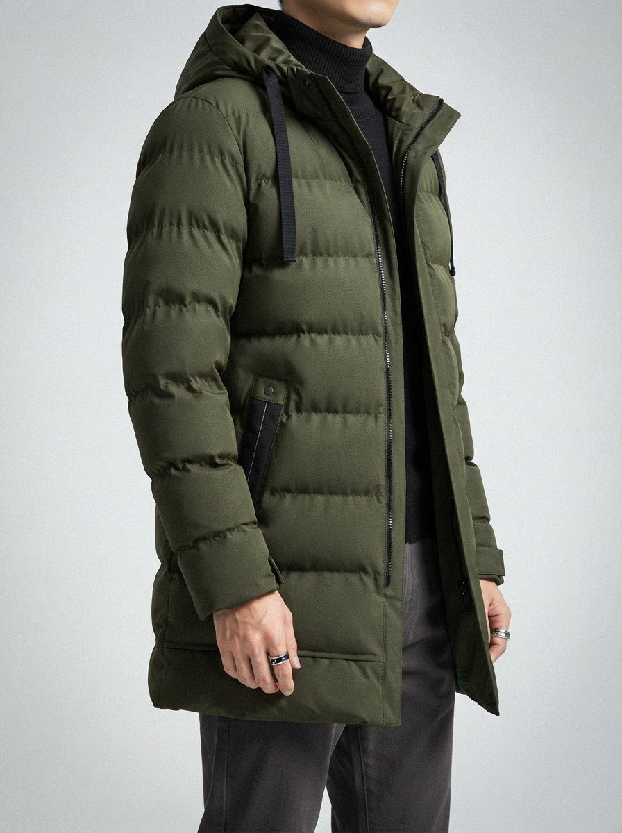 Men's Autumn Longline Quilted Puffer Coat with Hood