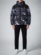 Men's Autumn Marble Print Quilted Hooded Puffer Jacket